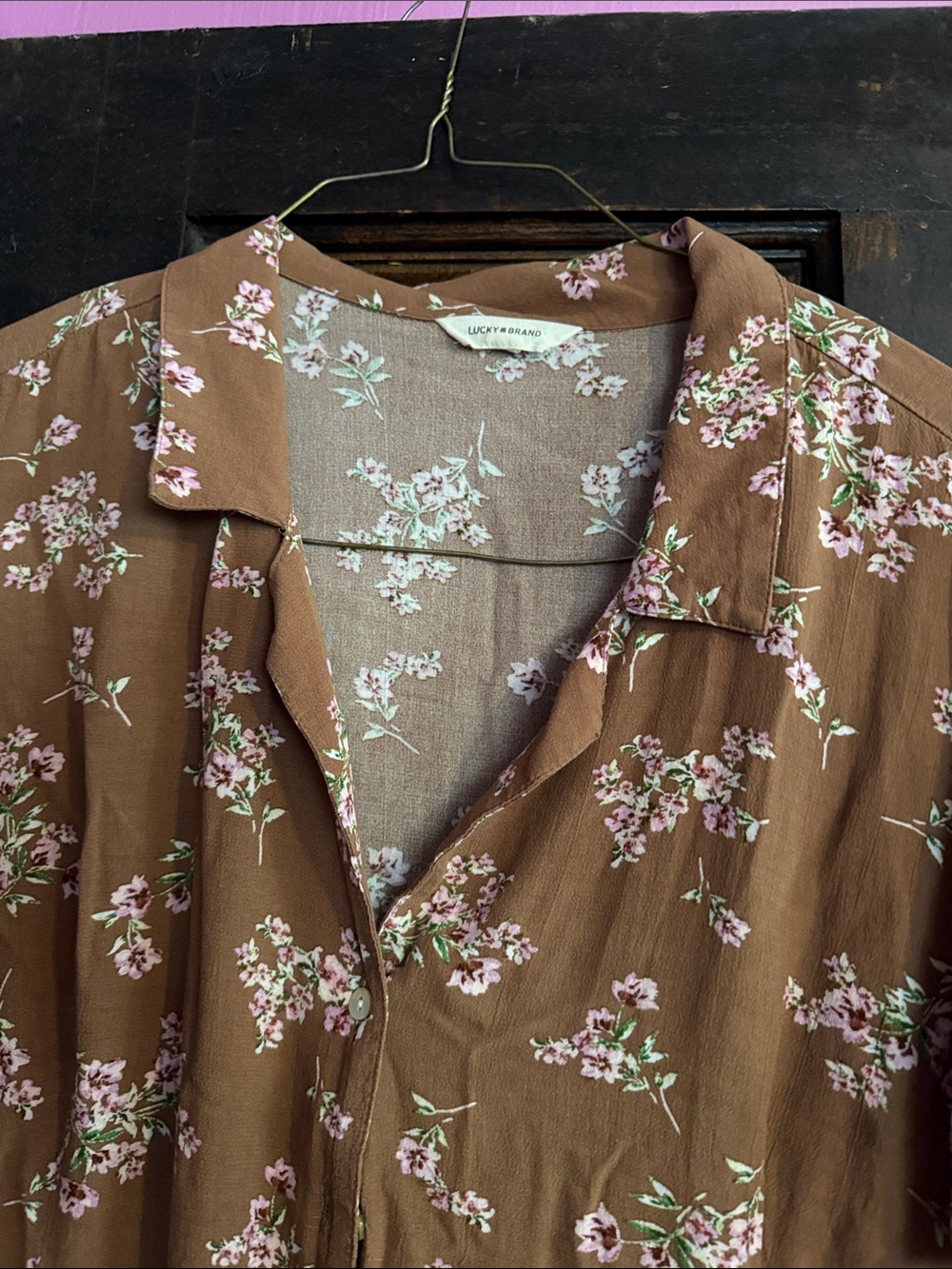 Lucky Brand Brown Floral Maxi Dress with Pink Accents - Picture 3 of 3
